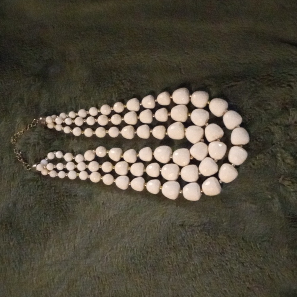 3 Strand White Beaded Necklace